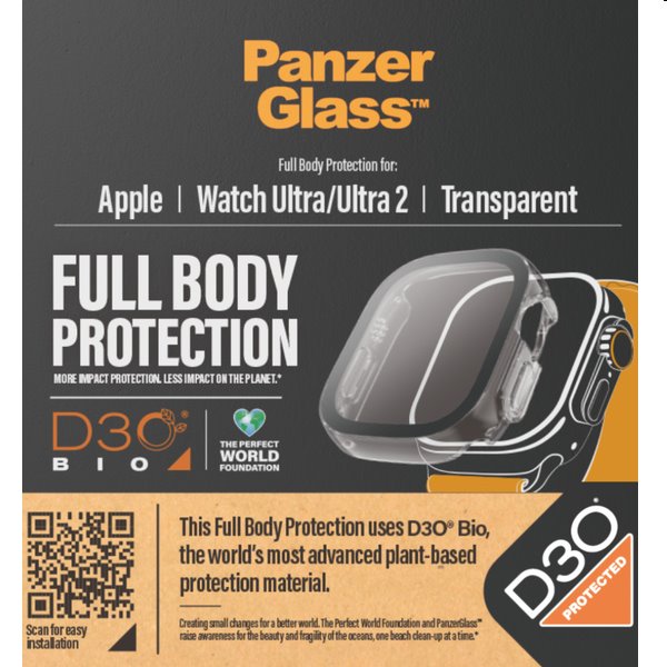 E-shop Tvrdené sklo Full Body D3O PanzerGlass pre Apple Watch Ultra, Ultra 2, priesvitné