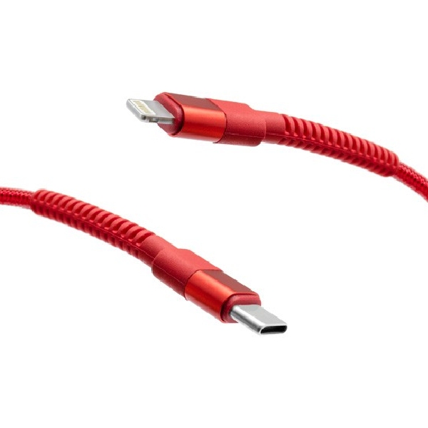 MobilNET Dátový a nabíjací pletený kábel USB-C/Lightning, 3A, 20W, 2m, červený KAB-0249-TYP-LIGHT