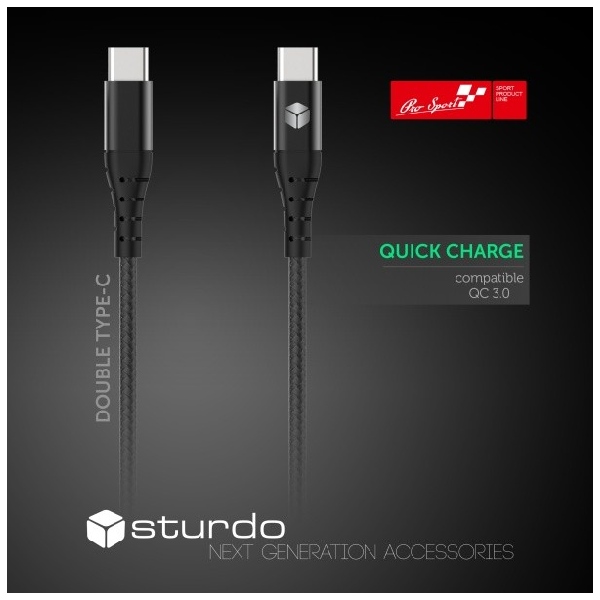 Sturdo Dátový a nabíjací kábel USB-C/USB-C, 2,4A, 1m, čierny