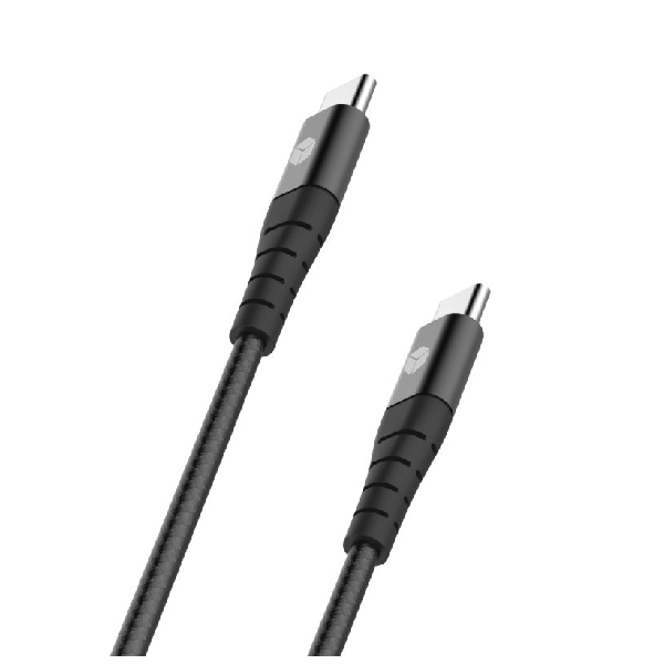 Sturdo Dátový a nabíjací textilný kábel USB-C/USB-C, 5A, 1.5m, čierny KAB-0205-STU-C100W