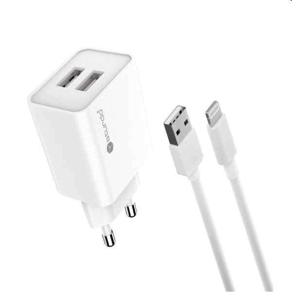 Sturdo Sieťová nabíjačka 2,1A 2xUSB + nabíjací kábel USB/lightning, biela