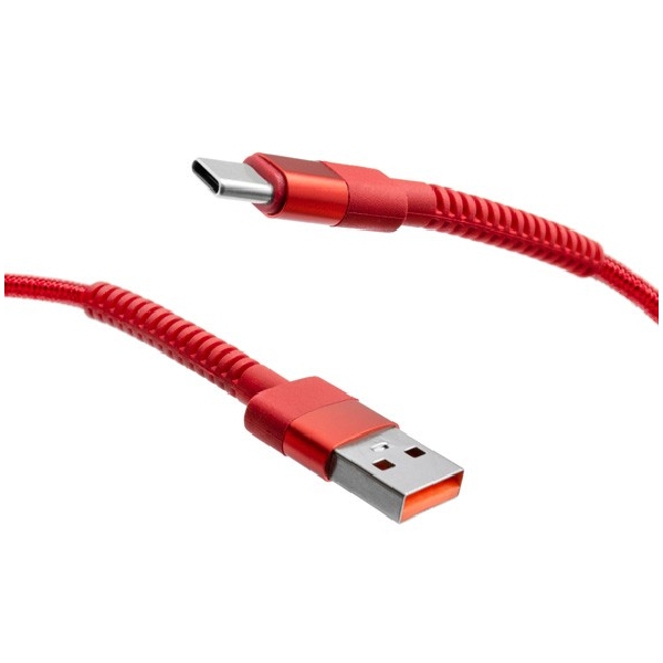 MobilNET Dátový a nabíjací pletený kábel USB/USB-C, 3A, 1m, červený KAB-0242-USB-TYPEC