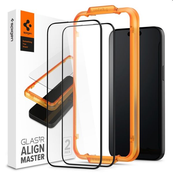 Spigen Glass tR AlignMaster for Apple iPhone 15 Pro Max, 2 pcs, black, použitý, záruka 12 mesiacov AGL06875