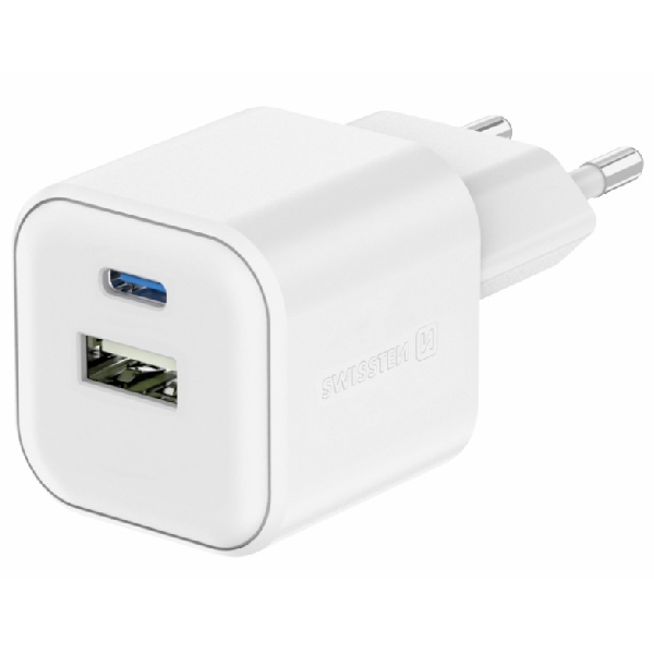 SWISTEN sieťový adaptér GaN 1x USB-C 35 W PD + 1x USB-A 27 W QC, biely 22071200