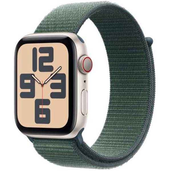 Apple Watch SE 2024 GPS + Cellular 40mm Starlight Aluminium Case with Lake Green Sport Loop