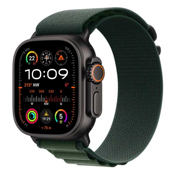 Apple Watch Ultra 2 GPS + Cellular 49mm Black Titanium Case with Dark Green Alpine Loop - Medium