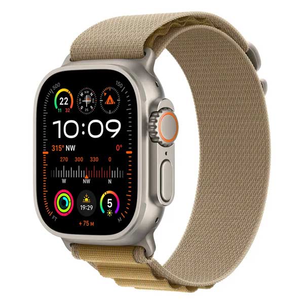 Apple Watch Ultra 2 GPS + Cellular 49mm Natural Titanium Case with Tan Alpine Loop - Medium