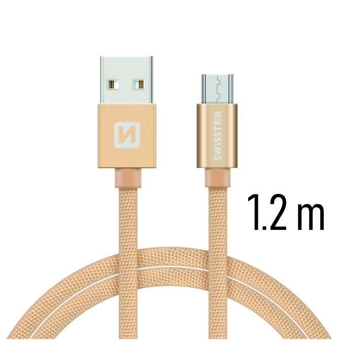 Dátový kábel Swissten textilný s Micro-USB konektorom a podporou rýchlonabíjania, zlatý