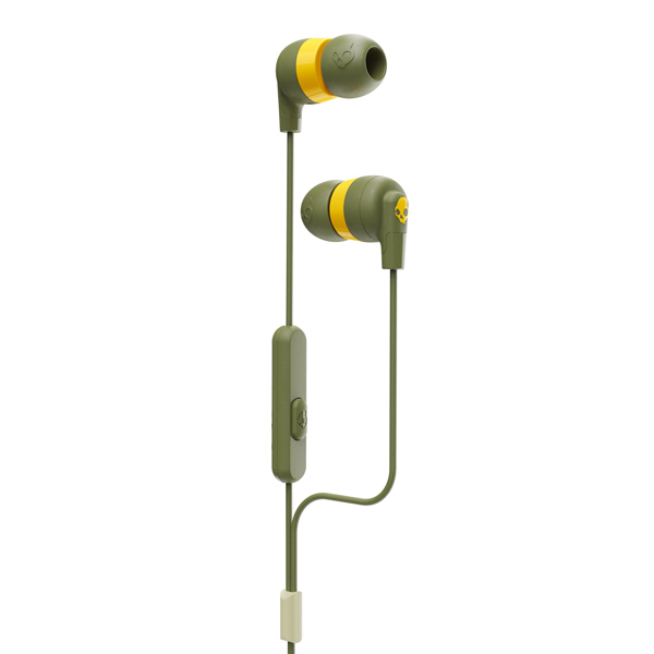 Skullcandy Ink'd + Earbuds with Microphone, moss/olive/yellow-