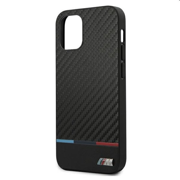 Zadný kryt BMW PU Carbon Tricolor Line pre iPhone 12 mini, čierna