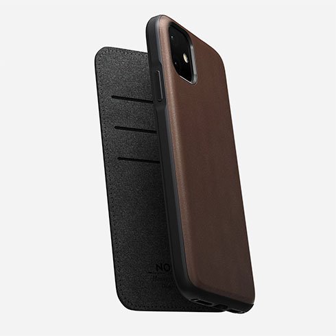 Knižkové odolné puzdro Nomad pre iPhone 11, hnedé