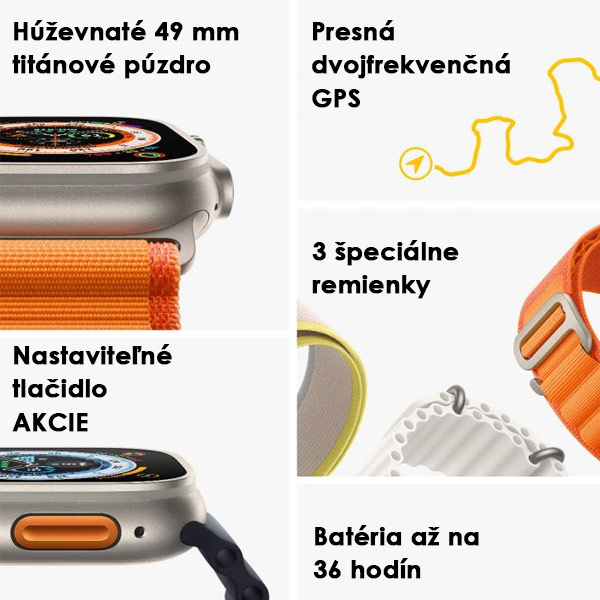 Apple Watch Ultra GPS + Cellular 49mm Titanium Case with oranžová Alpine Loop - Small