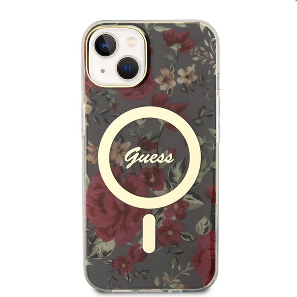 Zadný kryt Guess PC/TPU Flowers IML MagSafe for Apple iPhone 13, kaki