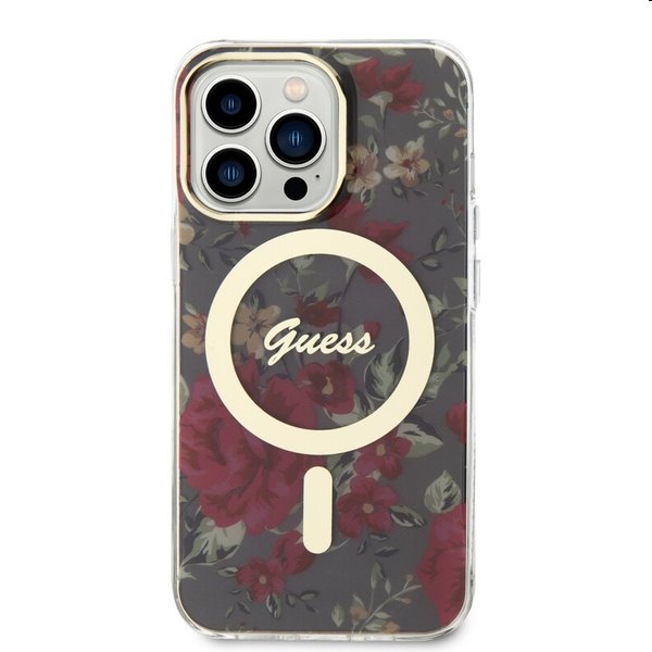 Zadný kryt Guess PC/TPU Flowers IML MagSafe for Apple iPhone 13 Pro, kaki