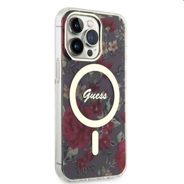 Zadný kryt Guess PC/TPU Flowers IML MagSafe for Apple iPhone 13 Pro, kaki