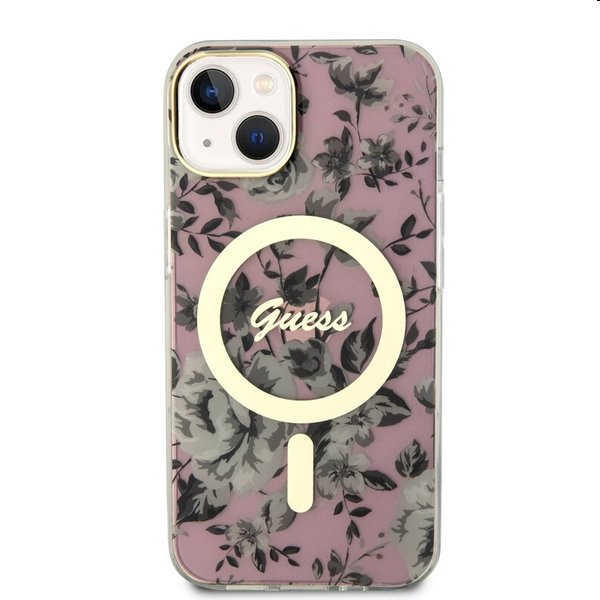 Zadný kryt Guess PC/TPU Flowers IML MagSafe for Apple iPhone 13, ružová