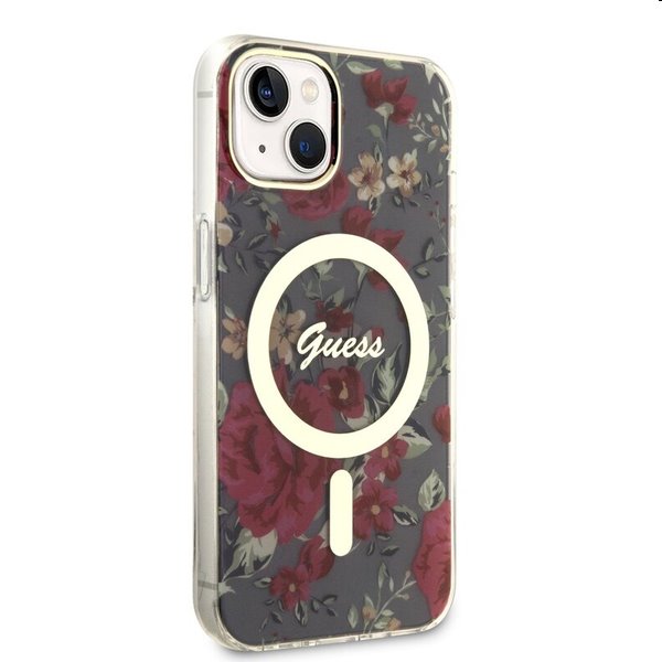 Zadný kryt Guess PC/TPU Flowers IML MagSafe for Apple iPhone 14, kaki