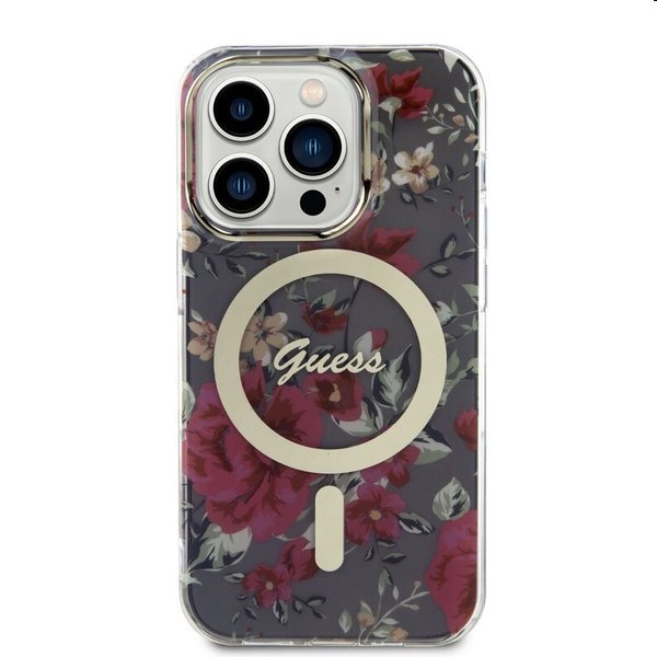 Zadný kryt Guess PC/TPU Flowers IML MagSafe for Apple iPhone 14 Pro, kaki