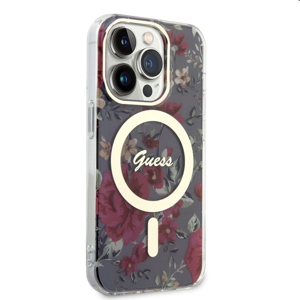 Zadný kryt Guess PC/TPU Flowers IML MagSafe for Apple iPhone 14 Pro, kaki