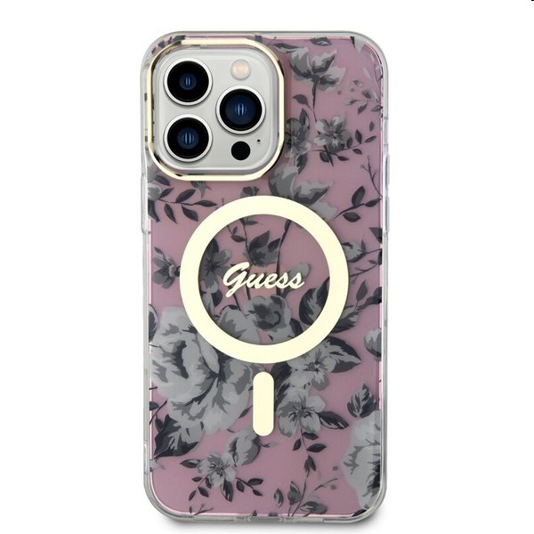 Zadný kryt Guess PC/TPU Flowers IML MagSafe for Apple iPhone 14 Pro Max, ružová