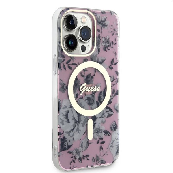 Zadný kryt Guess PC/TPU Flowers IML MagSafe for Apple iPhone 14 Pro Max, ružová