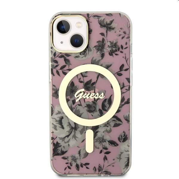 Zadný kryt Guess PC/TPU Flowers IML MagSafe for Apple iPhone 14, ružová