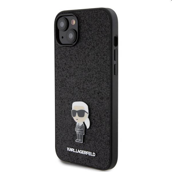 Zadný kryt Karl Lagerfeld Fixed Glitter Metal Ikonik pre Apple iPhone 15 Plus, čierny