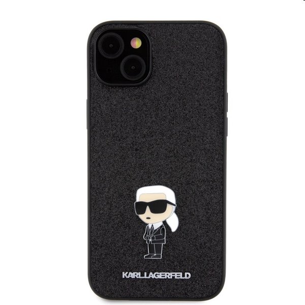 Zadný kryt Karl Lagerfeld Fixed Glitter Metal Ikonik pre Apple iPhone 15 Plus, čierny