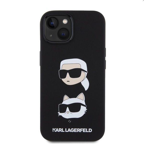 Zadný kryt Karl Lagerfeld Liquid Silicone Karl and Choupette Heads pre Apple iPhone 15, čierna