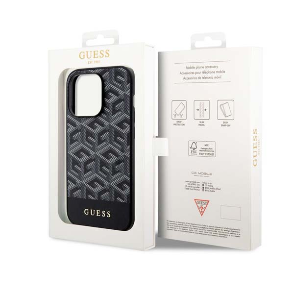 Zadný kryt Guess PU G Cube MagSafe pre iPhone 15 Pro, čierna
