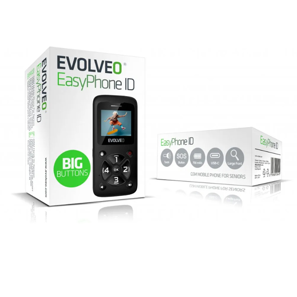 EVOLVEO EasyPhone ID, mobilný telefón pre seniorov, čierny