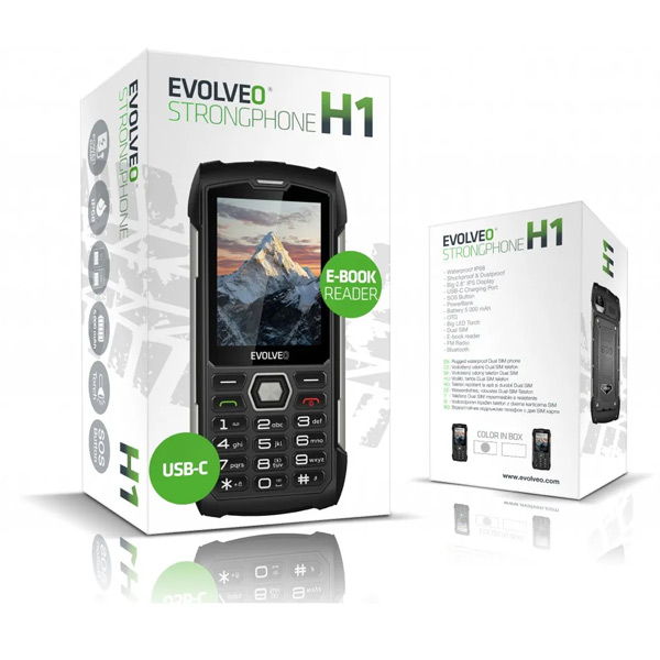 Evolveo StrongPhone H1, vodotesný odolný Dual SIM telefón, čierno-šedý