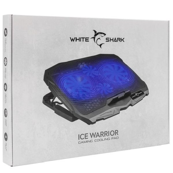 White Shark chladiaca podložka ICE WARIOR, 4 vetráky, čierna