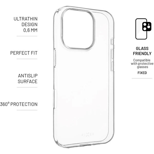 FIXED TPU Skin Ultratenké gélové puzdro pre Apple iPhone 16 Pro Max, 0,6 mm, transparentné