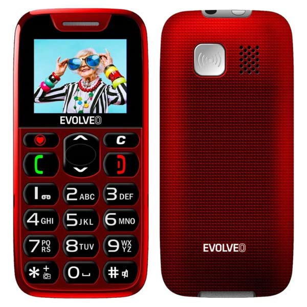 Evolveo EasyPhone, mobilný telefón pre seniorov s nabíjacím stojanom, červený