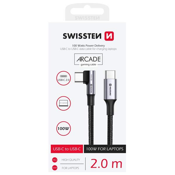 Swissten dátový kábel pre notebooky USB-C/USB-C 5A (100W) 2 m, čierny