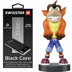 Swissten čierna Core Slim powerbanka 30000 mAh a Cable Guy Crash Bandicoot Trilogy (Crash Bandicoot) foto
