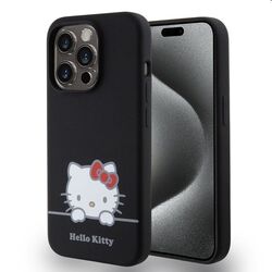 Zadný kryt Hello Kitty Liquid Silicone Daydreaming Logo pre Apple iPhone 15 Pro Max, čierna