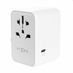 FIXED Travel adapter for EU, UK and USA/AUS, with 3xUSB-C and 2xUSB output, GaN, PD 65W, white, vystavený, záruka 21 mes | mp3.sk