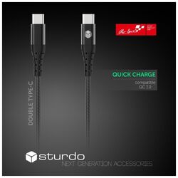 Sturdo Dátový a nabíjací kábel USB-C/USB-C, 2,4A, 1m, čierny