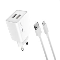 Sturdo Sieťová nabíjačka 2,1A 2xUSB + nabíjací kábel USB/USB-C, biela