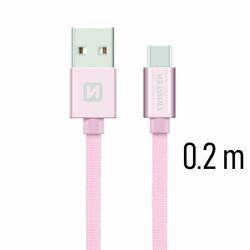 Dátový kábel Swissten textilný s USB-C konektorom a podporou rýchlonabíjania, ružovozlatý | mp3.sk